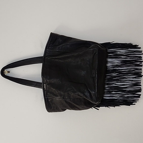 Frye Vivian Leather Fringe Tote Bag black  fringe trim - Picture 13 of 15